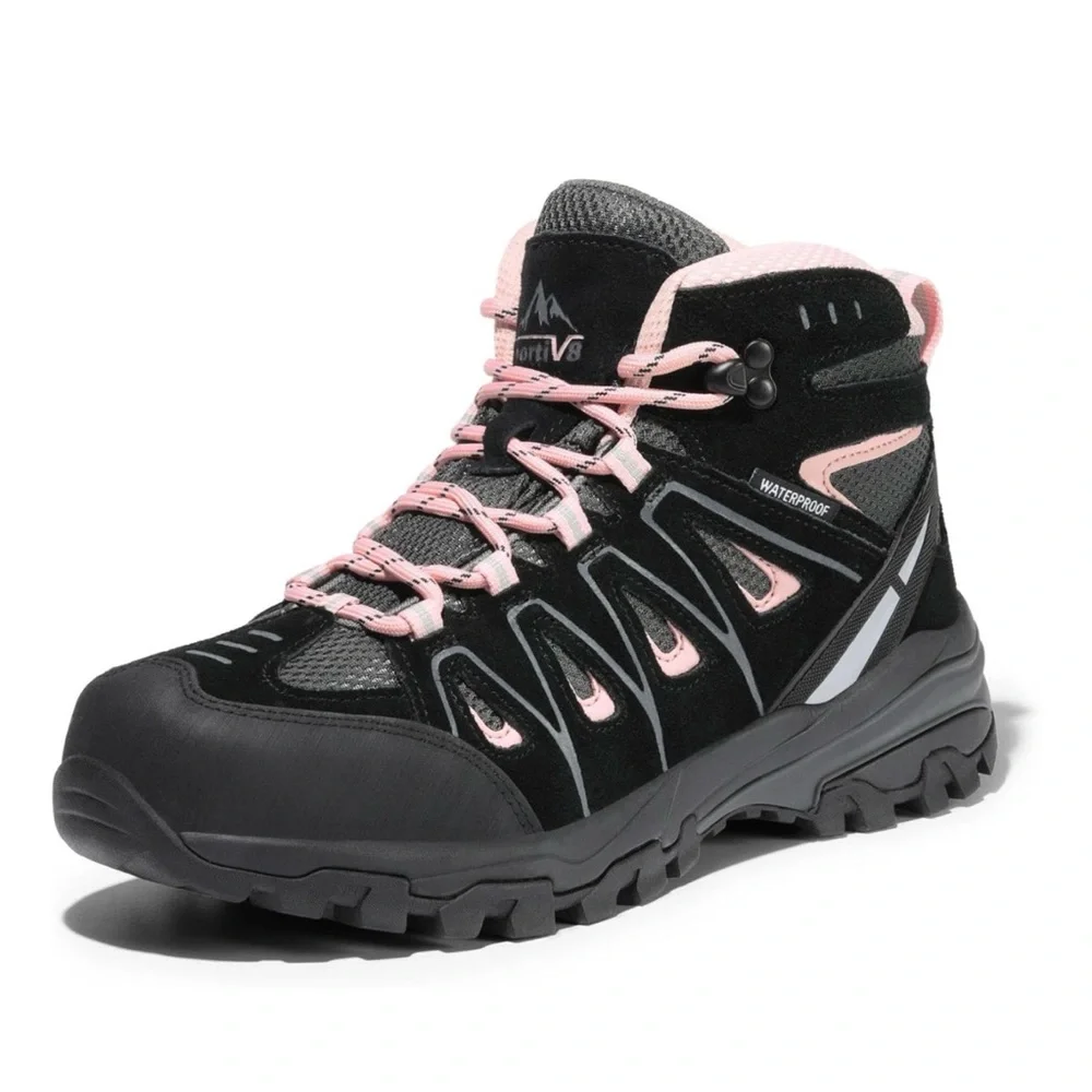 NWT Women's Waterproof Wide Hiking Boots Outdoor/Black&Pink/US8 - Picture 1 of 12